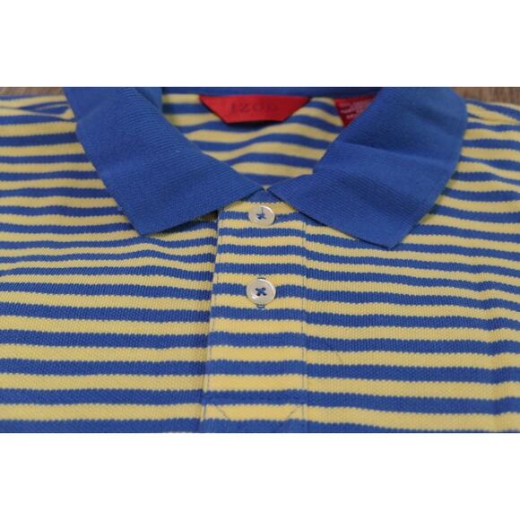 IZOD Striped Men's Large Cotton Polo Shirt w/ Embroidered IZ Logo - Blue Yellow - Picture 4 of 11